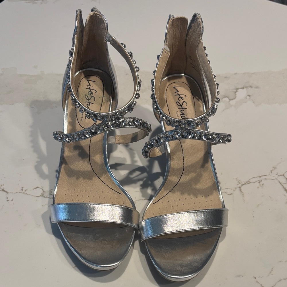 Life Stride Silver Embellished Heels